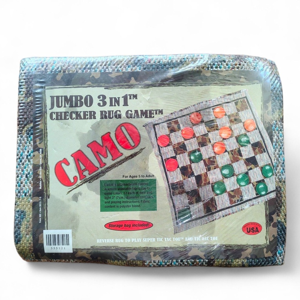 Jumbo 3 in 1 Checker Rug Game Camo Reversible Tic Tac Toe Rug USA Made SEALED